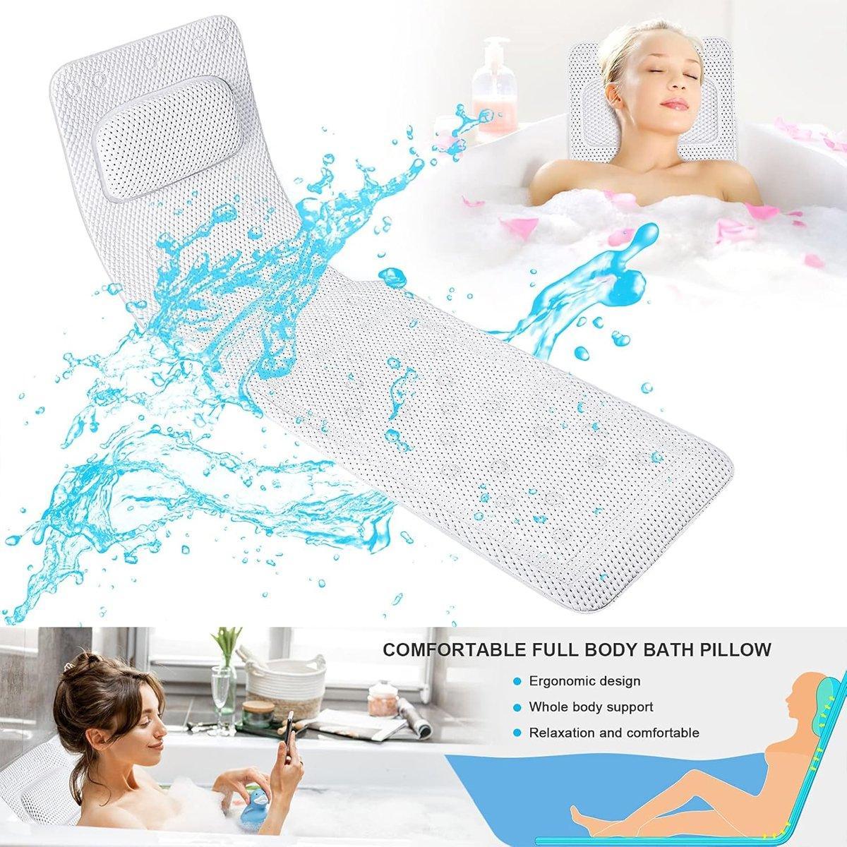 Non-Slip Full Body Bath Mat with Suction Cups - White, 125 x 36 cm - view 5
