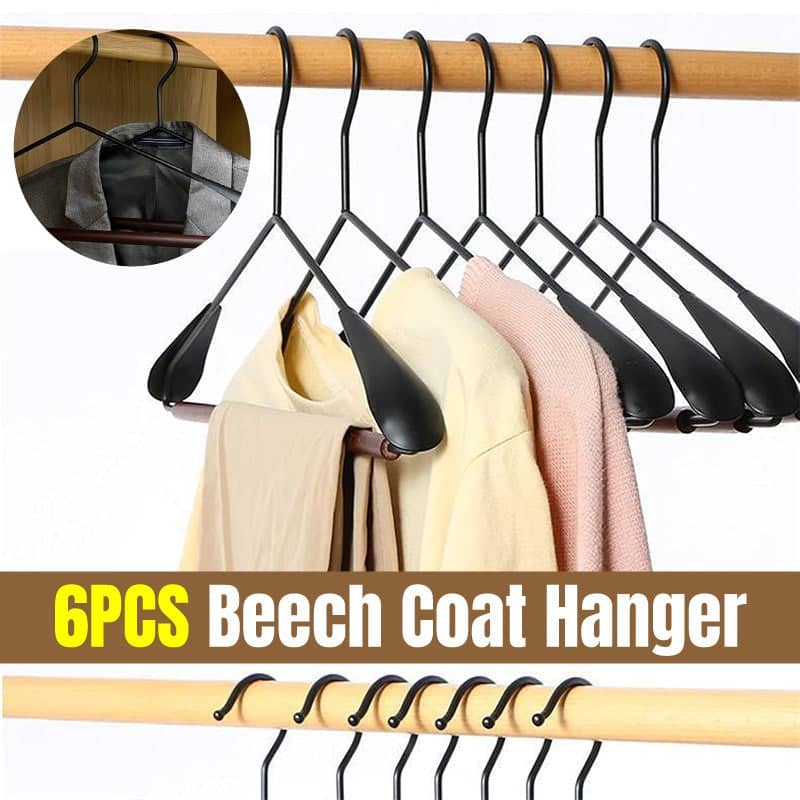 Non Slip Iron Wood Combination Coat Hangers, Pack of 6 - Black