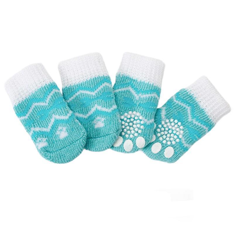Non Slip Pet Socks for Dogs and Cats, Large (9 x 4.7 cm) - Aqua Blue with Wave Pattern