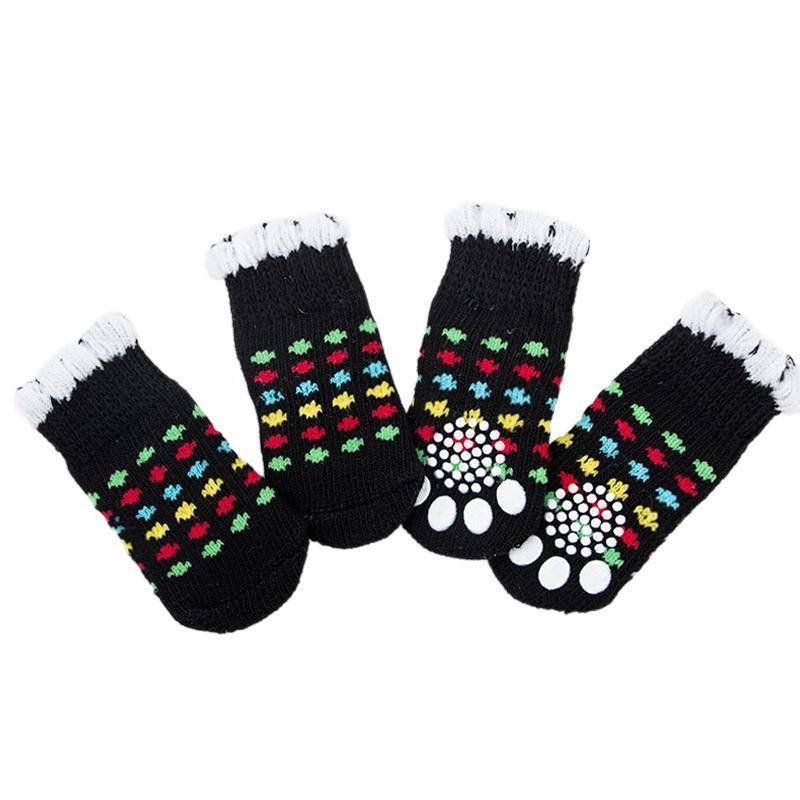 Non Slip Pet Socks for Dogs and Cats, Large (9 x 4.7 cm) - Black with Coloured Dots
