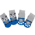 Non Slip Pet Socks for Dogs and Cats, Large (9 x 4.7 cm) - Grey and Blue with Bear Face