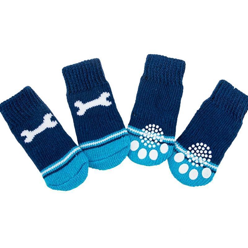 Non Slip Pet Socks for Dogs and Cats, Large (9 x 4.7 cm) - Navy Blue with White Bone