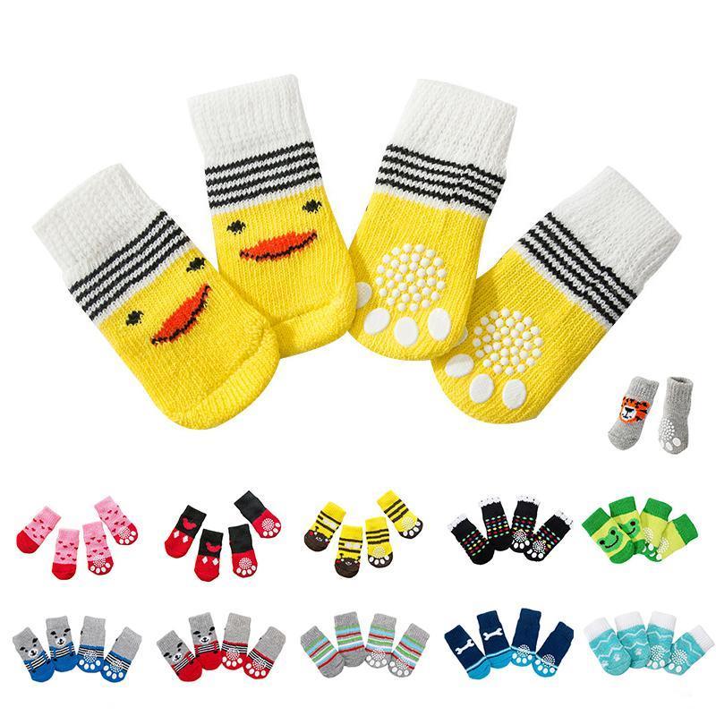 Non Slip Pet Socks for Dogs and Cats, Large (9 x 4.7 cm) - Yellow and Brown Stripes with Face Design - view 3
