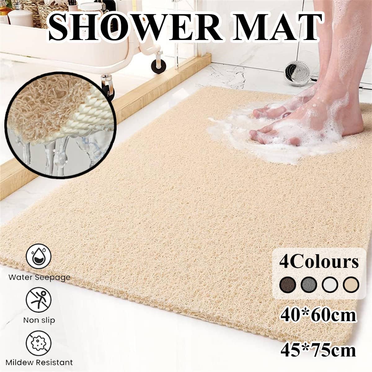 Non-Slip Shower Mat in PVC - Beige, 40 x 60 cm - view 2