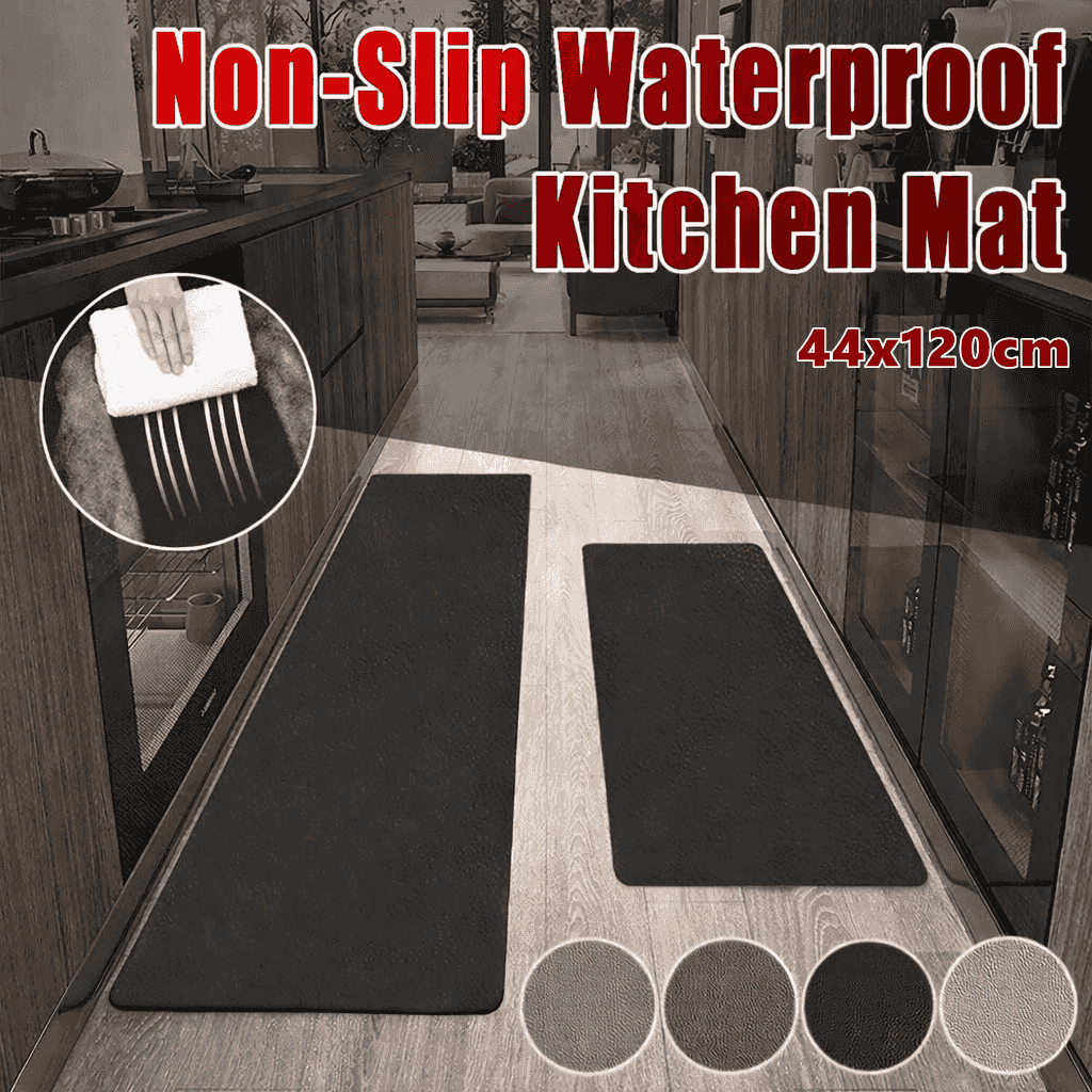 Non-Slip Waterproof Kitchen Floor Mat, Easy Clean PVC - Medium 44 x 120cm, Grey - view 2