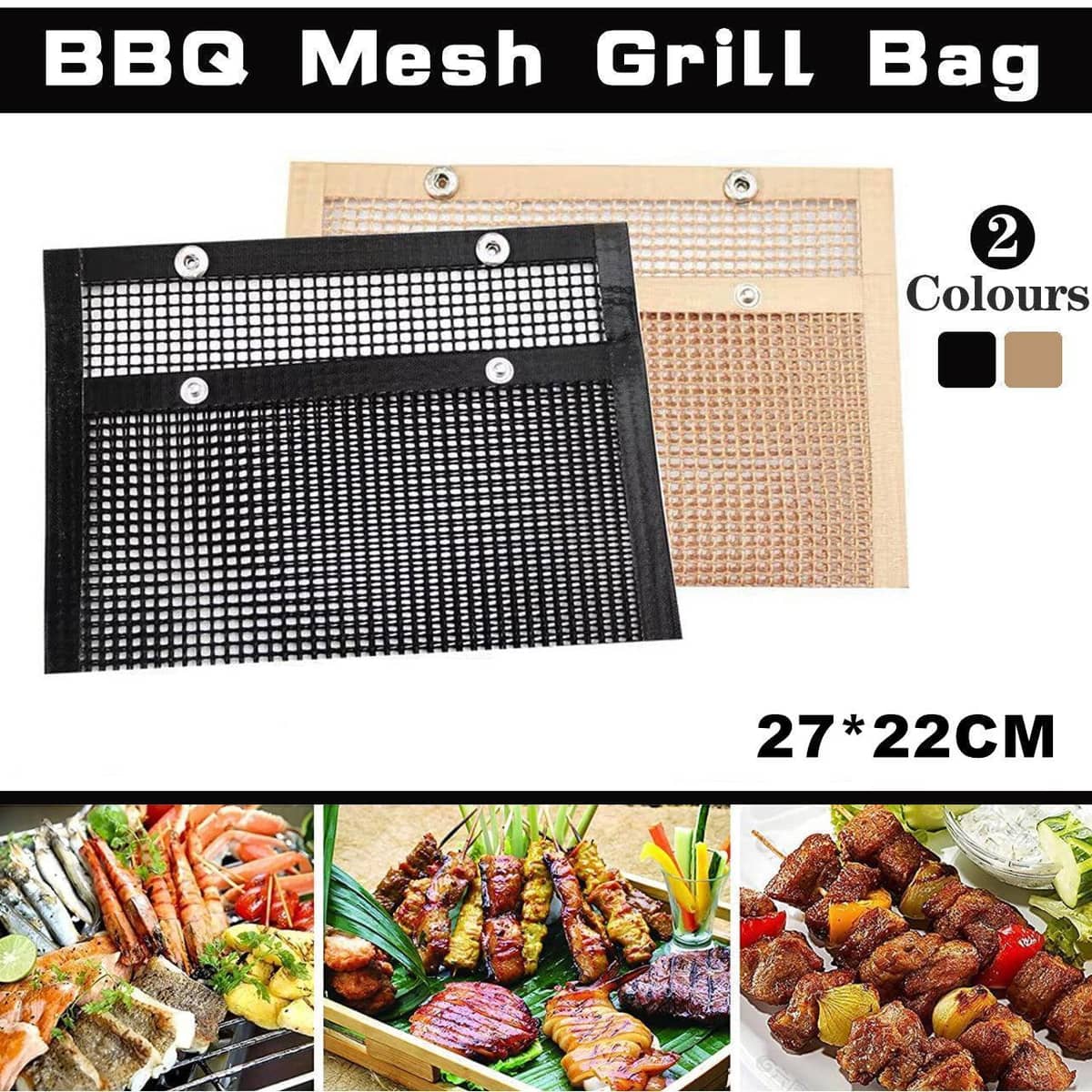 Non-Stick BBQ Mesh Grill Bag, Reusable, 22 x 27 cm - Black - view 2