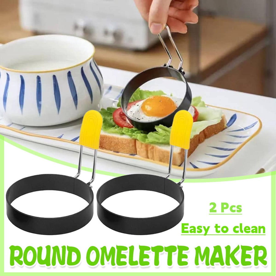 Non-Stick Egg Rings Pack of 2 with Foldable Handles for Frying Pans