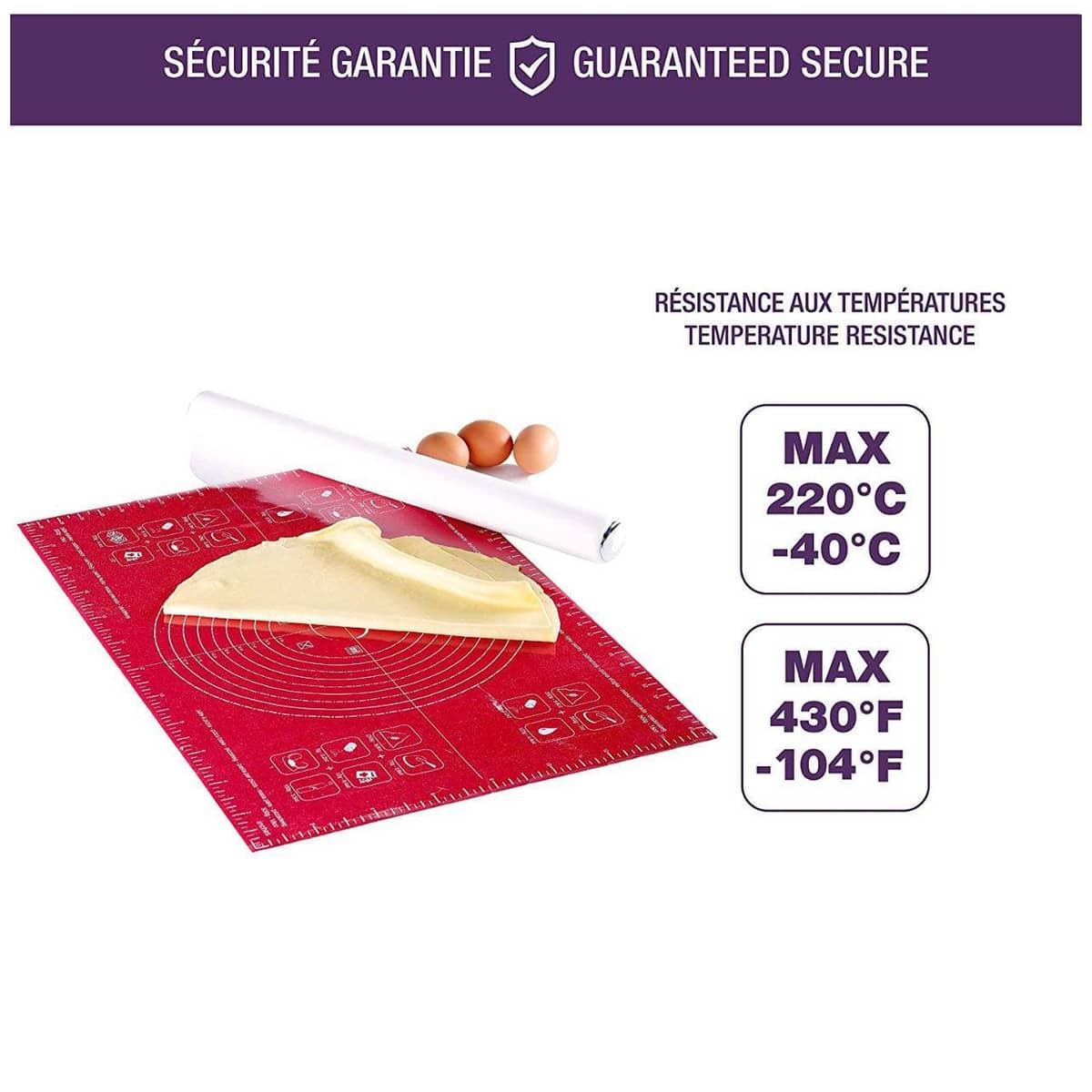 Non-Stick Silicone Baking Mat - 40 x 30 cm, Red Dough Rolling Sheet - view 4