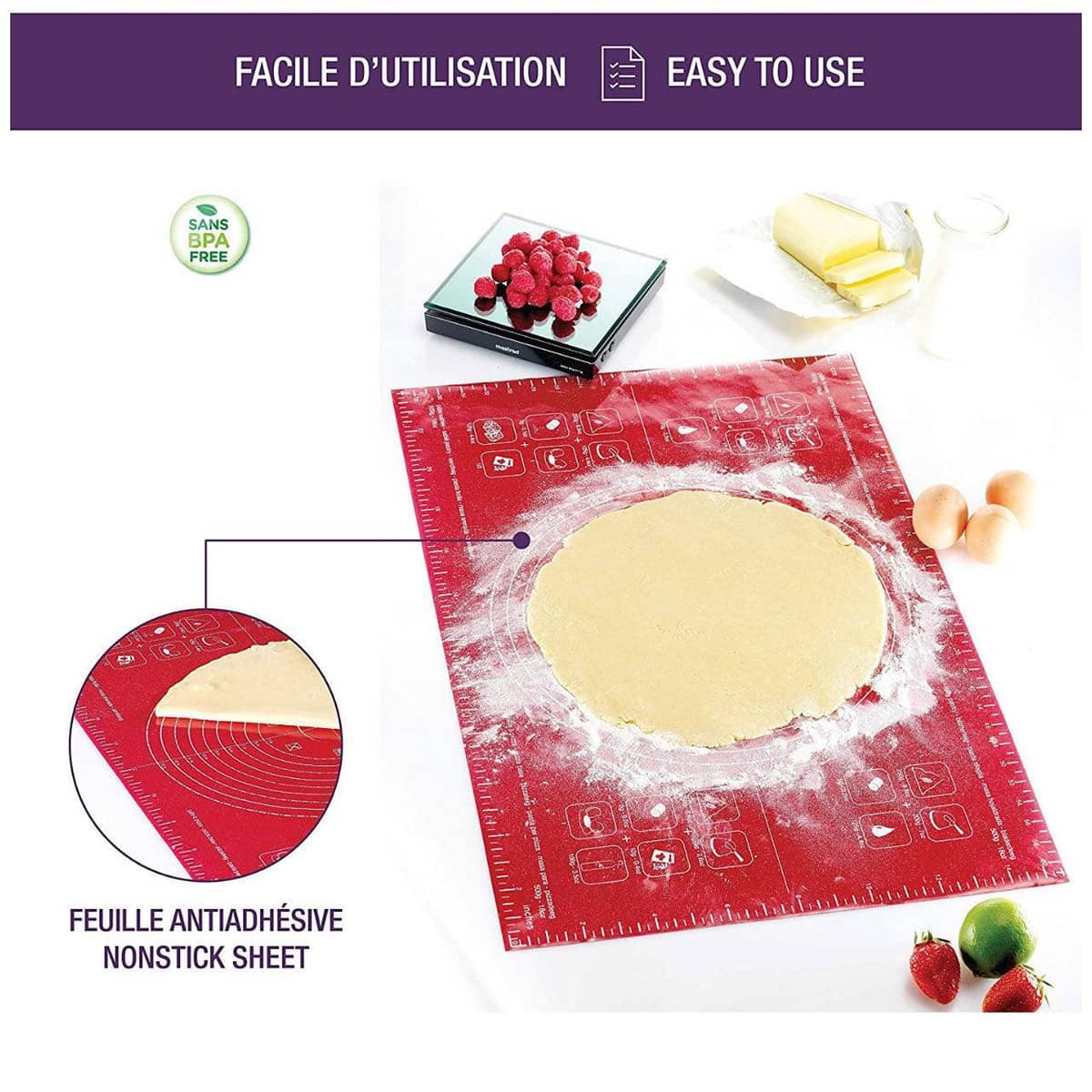 Non-Stick Silicone Baking Mat - 40 x 30 cm, Red Dough Rolling Sheet - view 5