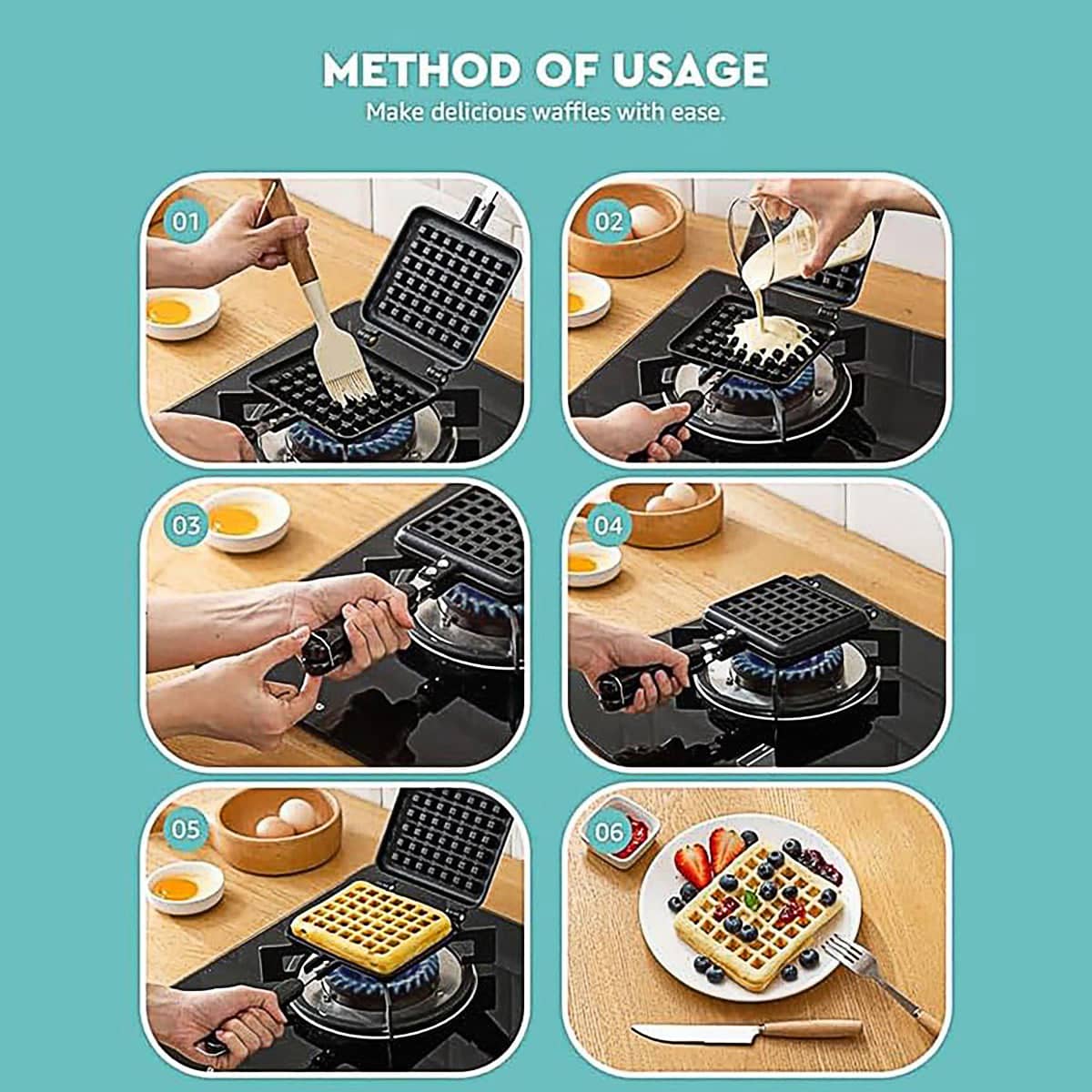 Non-Stick Waffle Pan Mould, DIY Cake Baking Tool for Kitchen Oven and Gas Stovetop - view 4