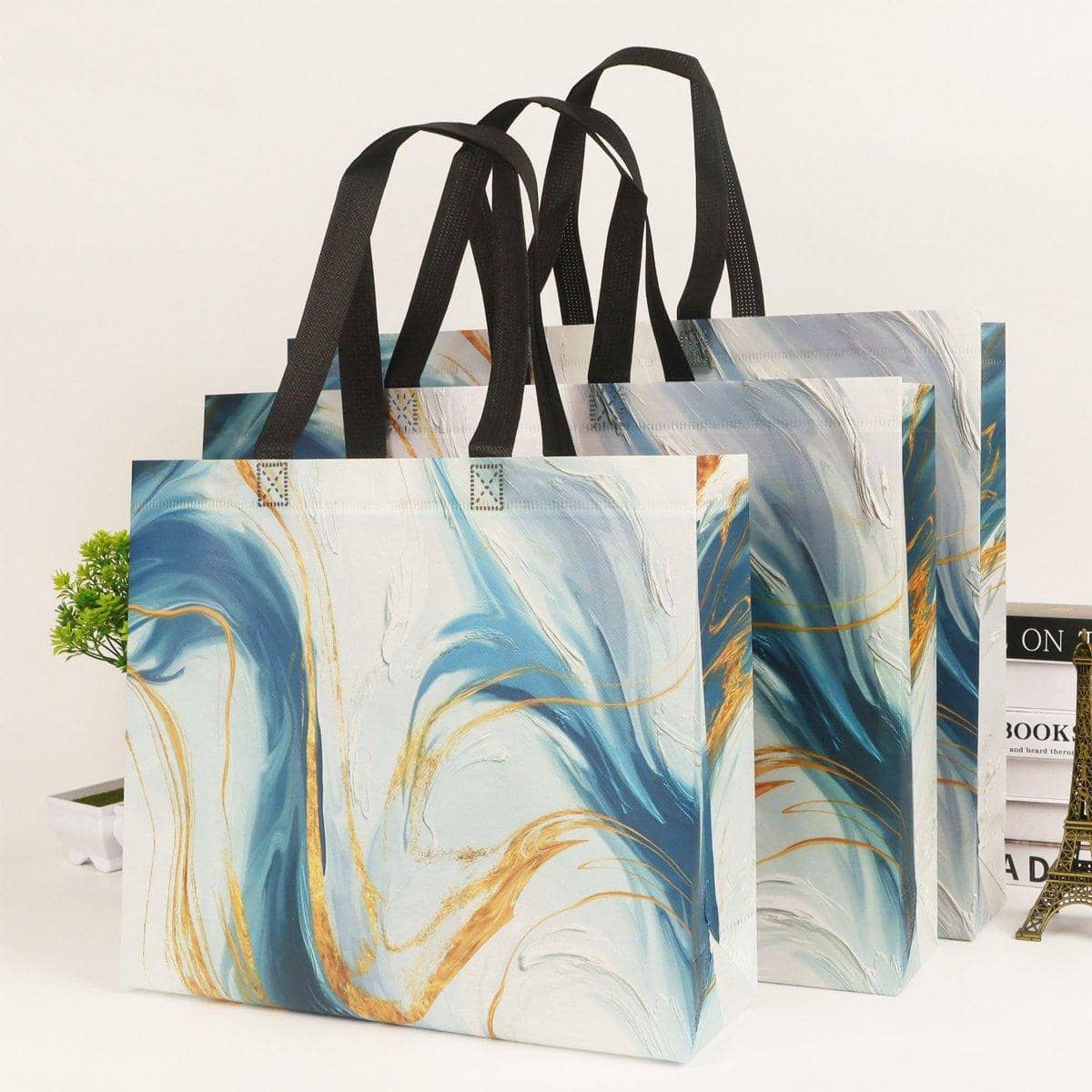 Non Woven Reusable Shopping Tote Bags Pack of 25 - Size L (47 x 36 cm), Blue - view 5