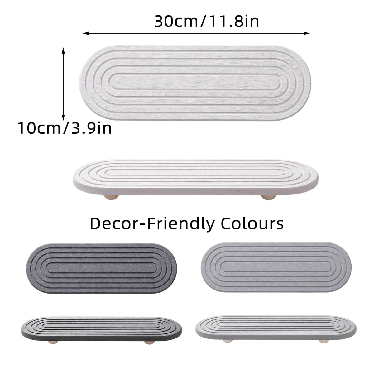 Nordic Diatomaceous Earth Bathroom Sink Drying Mat Tray, 30 x 10 cm - Dark Grey - view 4