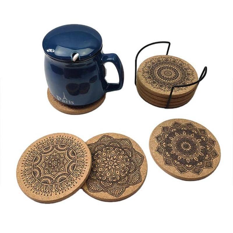 Nordic Mandala Cork Cup Coasters with Rack, Pack of 12 - view 5