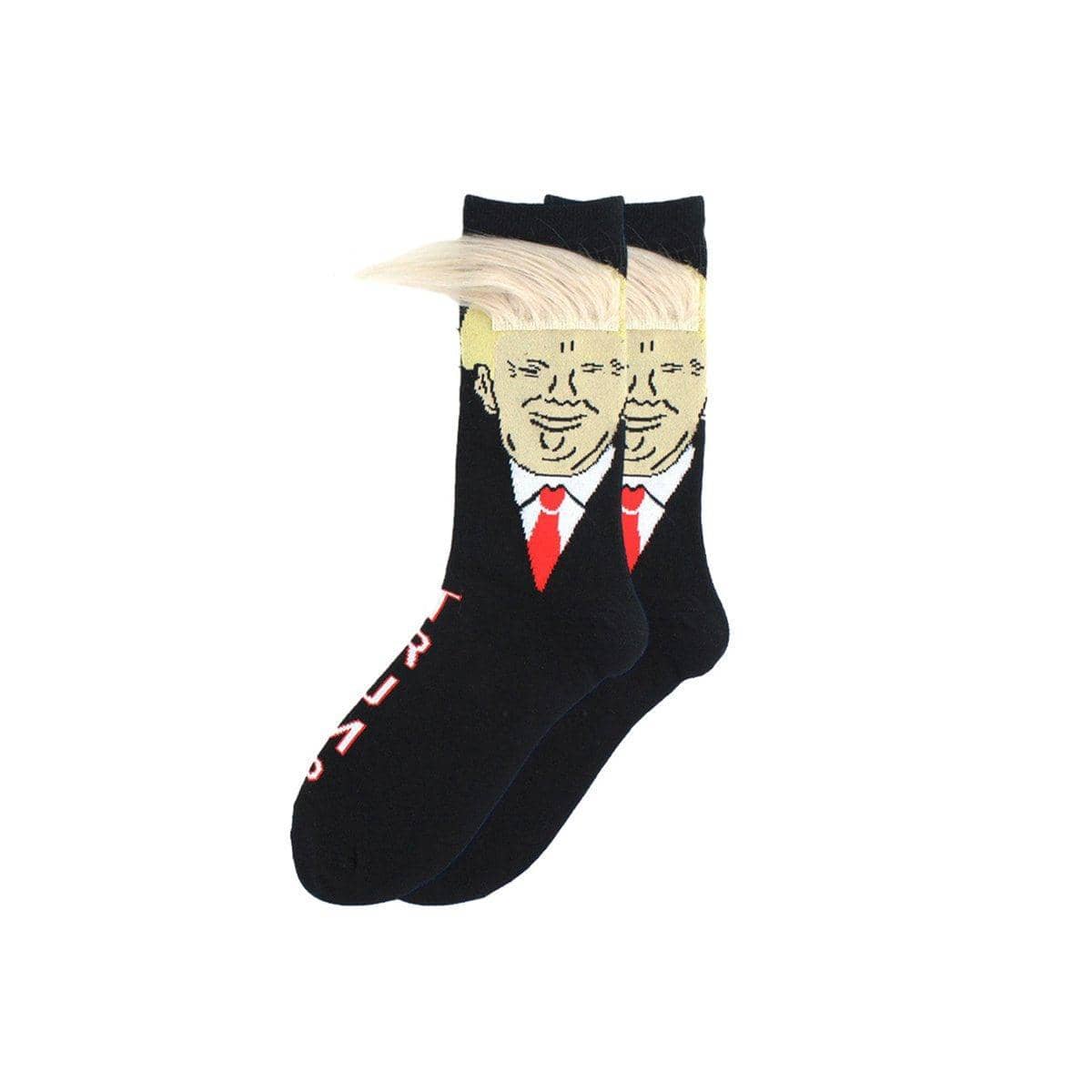 Novelty Faux Hair Cotton Mid Calf Socks, Unisex - Black and White