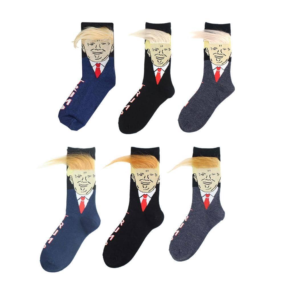 Novelty Faux Hair Cotton Mid Calf Socks, Unisex - Grey and White - view 3