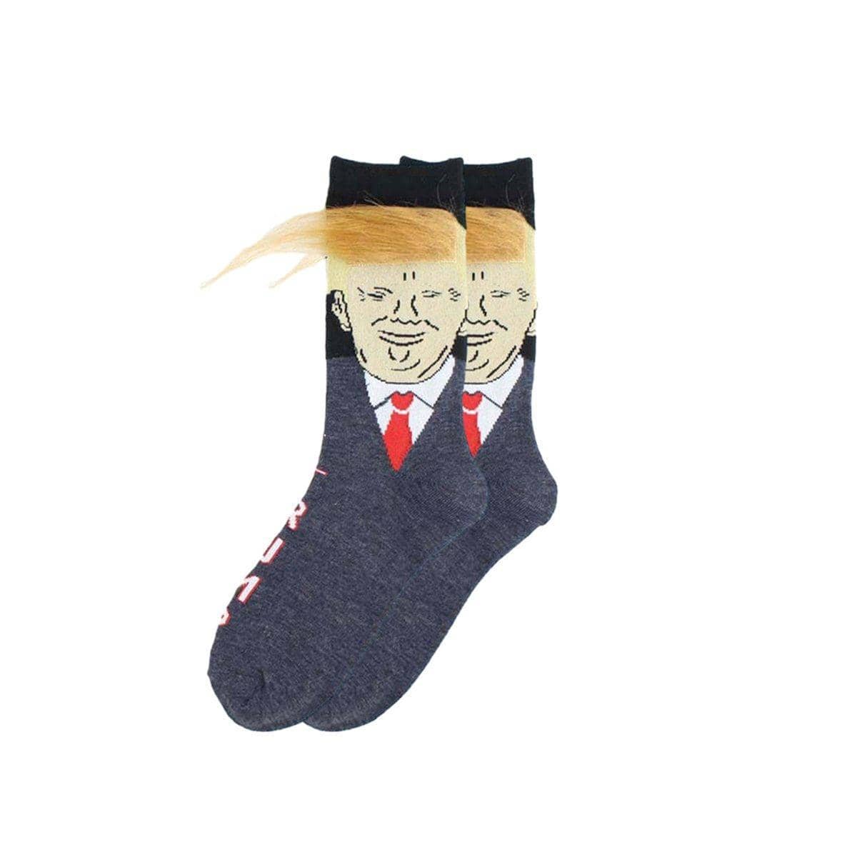 Novelty Faux Hair Cotton Mid Calf Socks, Unisex - Grey and Yellow
