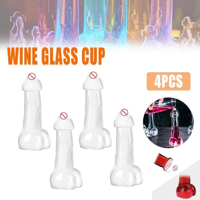 Novelty Penis Shaped Wine Glass Cups, Set of 4 for Cocktail Parties