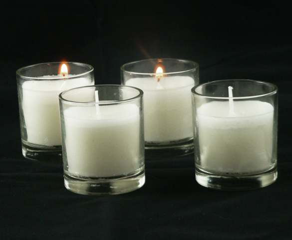 10 White Wax Clear Glass Holder Votive Candle - Wedding Event Centrepiece Table Decoration - SuperSaverAU - view 2