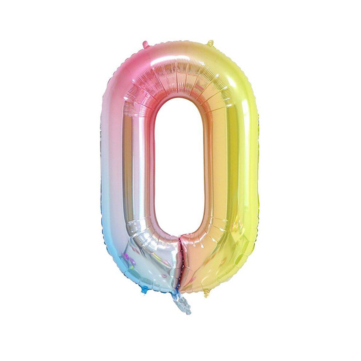 Number Foil Balloon, Rainbow Gradient 32 Inch (81.28cm) - Number 0