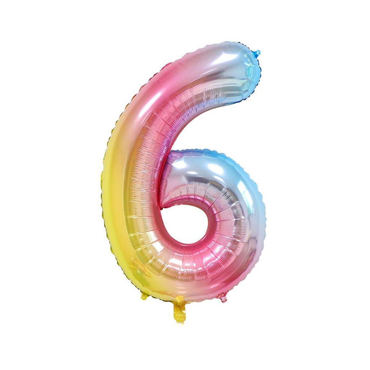 Number Foil Balloon, Rainbow Gradient 32 Inch (81.28cm) - Number 6