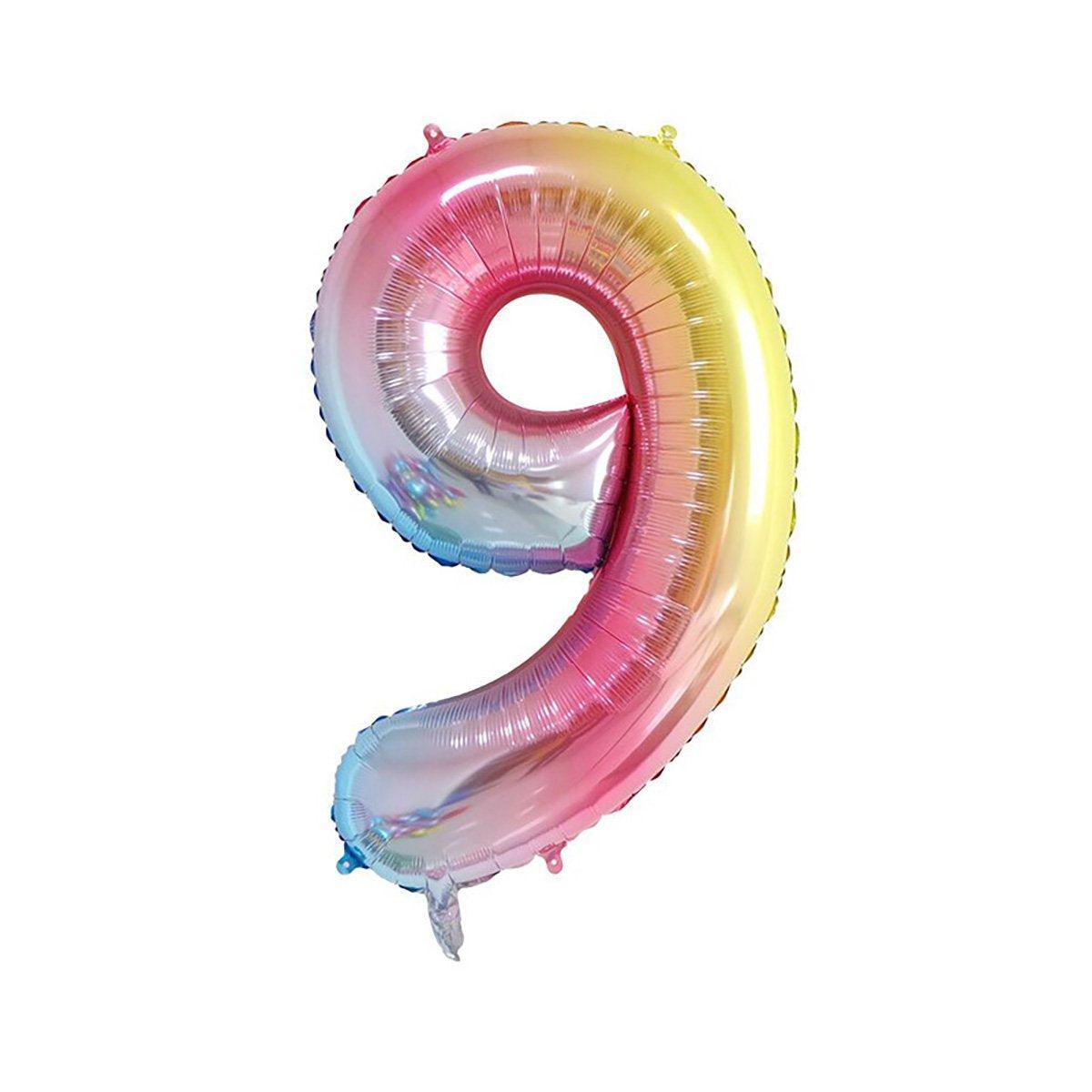 Number Foil Balloon, Rainbow Gradient 32 Inch (81.28cm) - Number 9