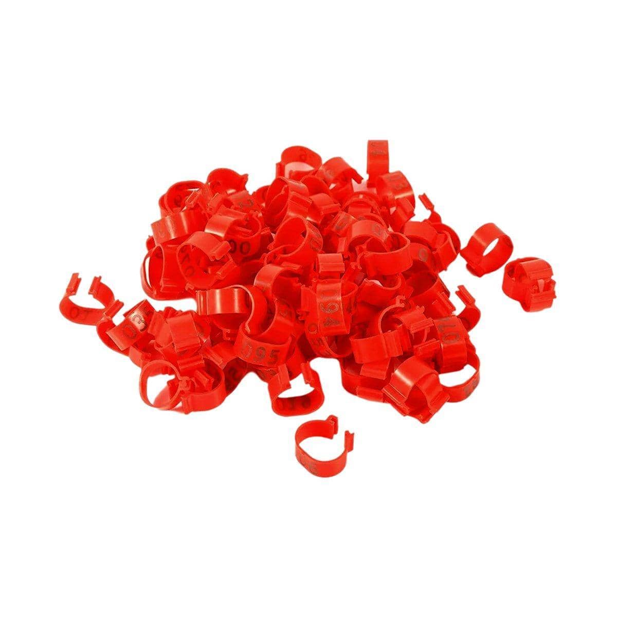 Numbered Clip-On Bird Leg Bands, Pack of 100 - Red
