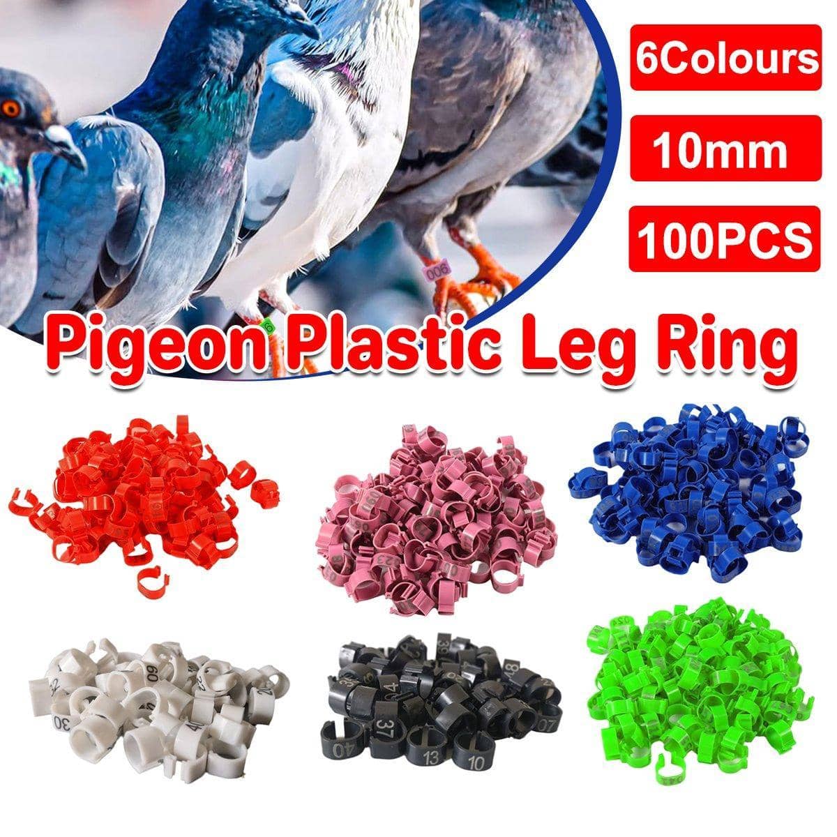 Numbered Clip-On Bird Leg Bands, Pack of 100 - Red - view 2