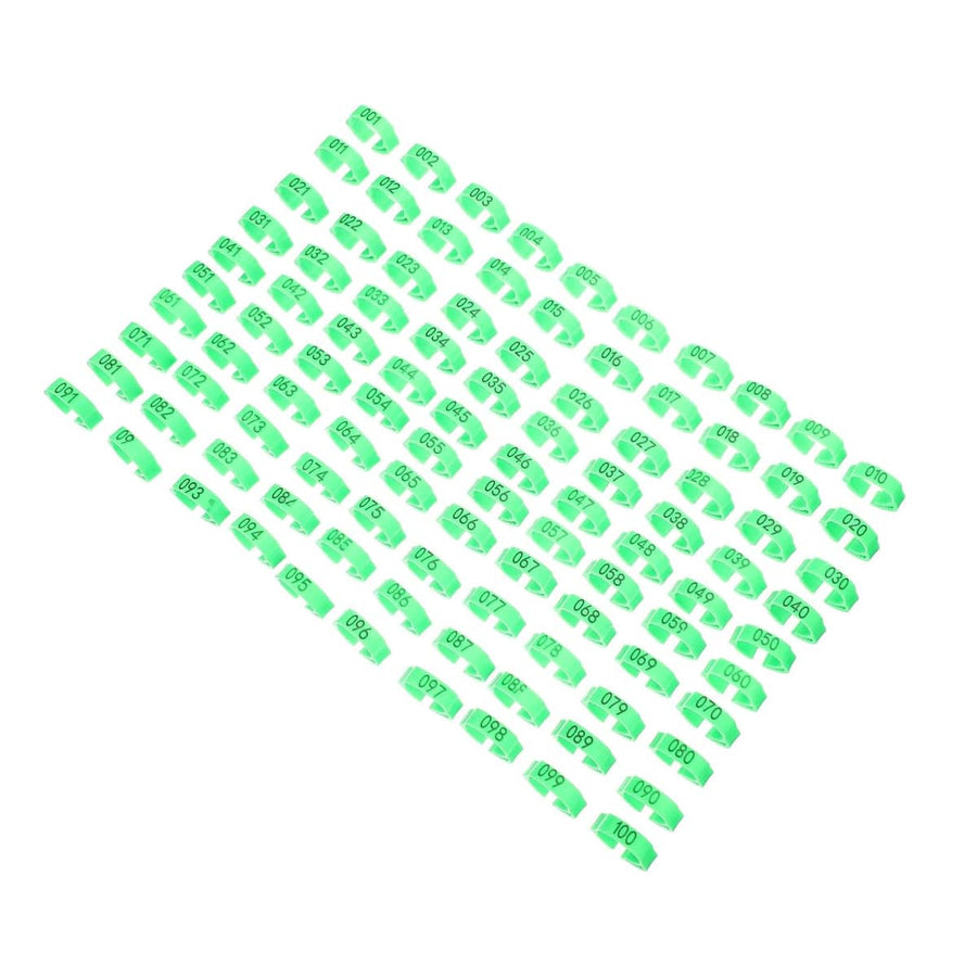 Numbered Poultry Leg Rings for Chickens and Ducks - Green, Pack of 100