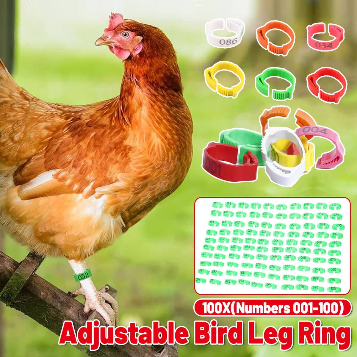 Numbered Poultry Leg Rings for Chickens and Ducks - Green, Pack of 100 - view 2
