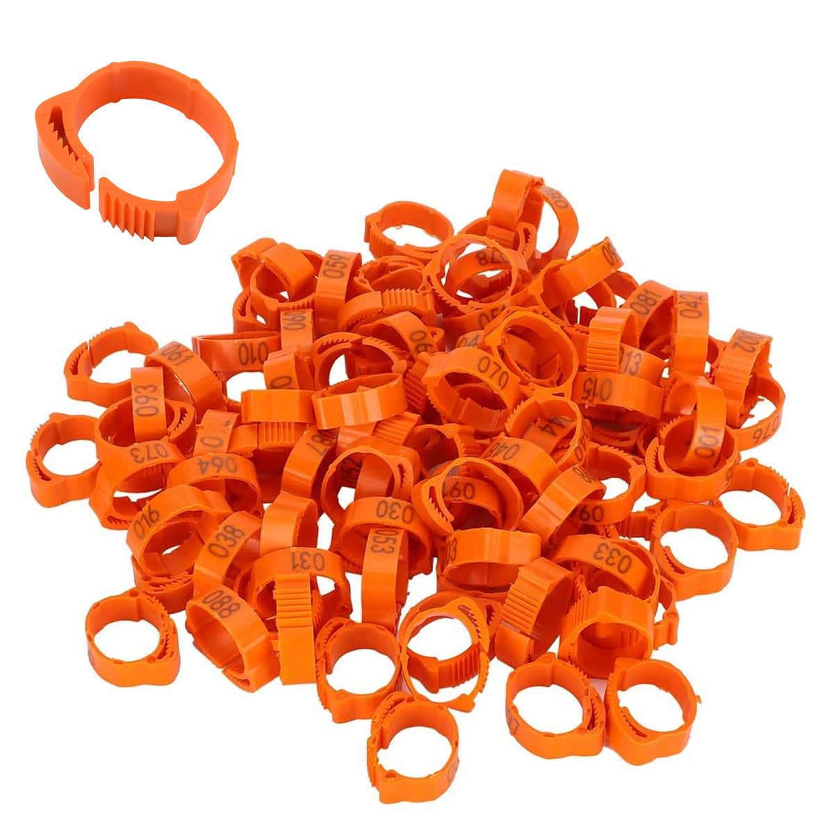 Numbered Poultry Leg Rings for Chickens and Ducks - Orange, Pack of 100