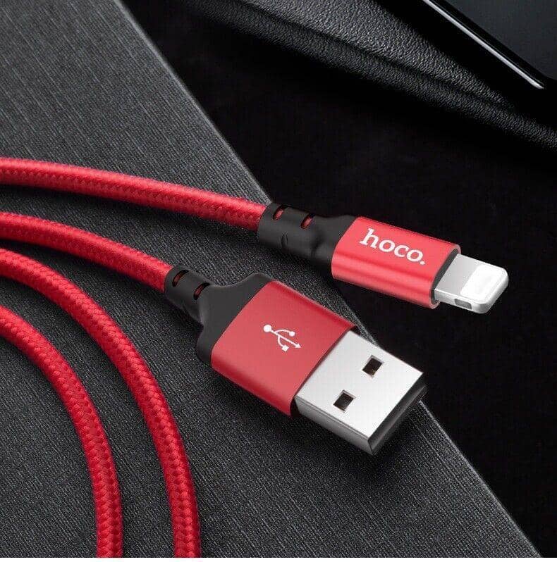 Nylon Braided Charging Cable with Lightning Connector - Red, 2 m