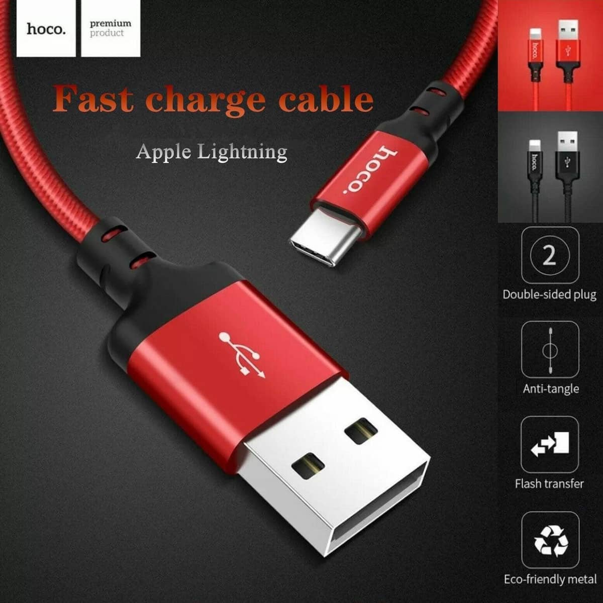 Nylon Braided Charging Cable with Lightning Connector - Red, 2 m - view 3