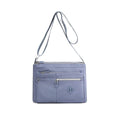 Nylon Crossbody Shoulder Bag with Multiple Zip Pockets - Light Blue