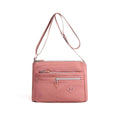 Nylon Crossbody Shoulder Bag with Multiple Zip Pockets - Pink