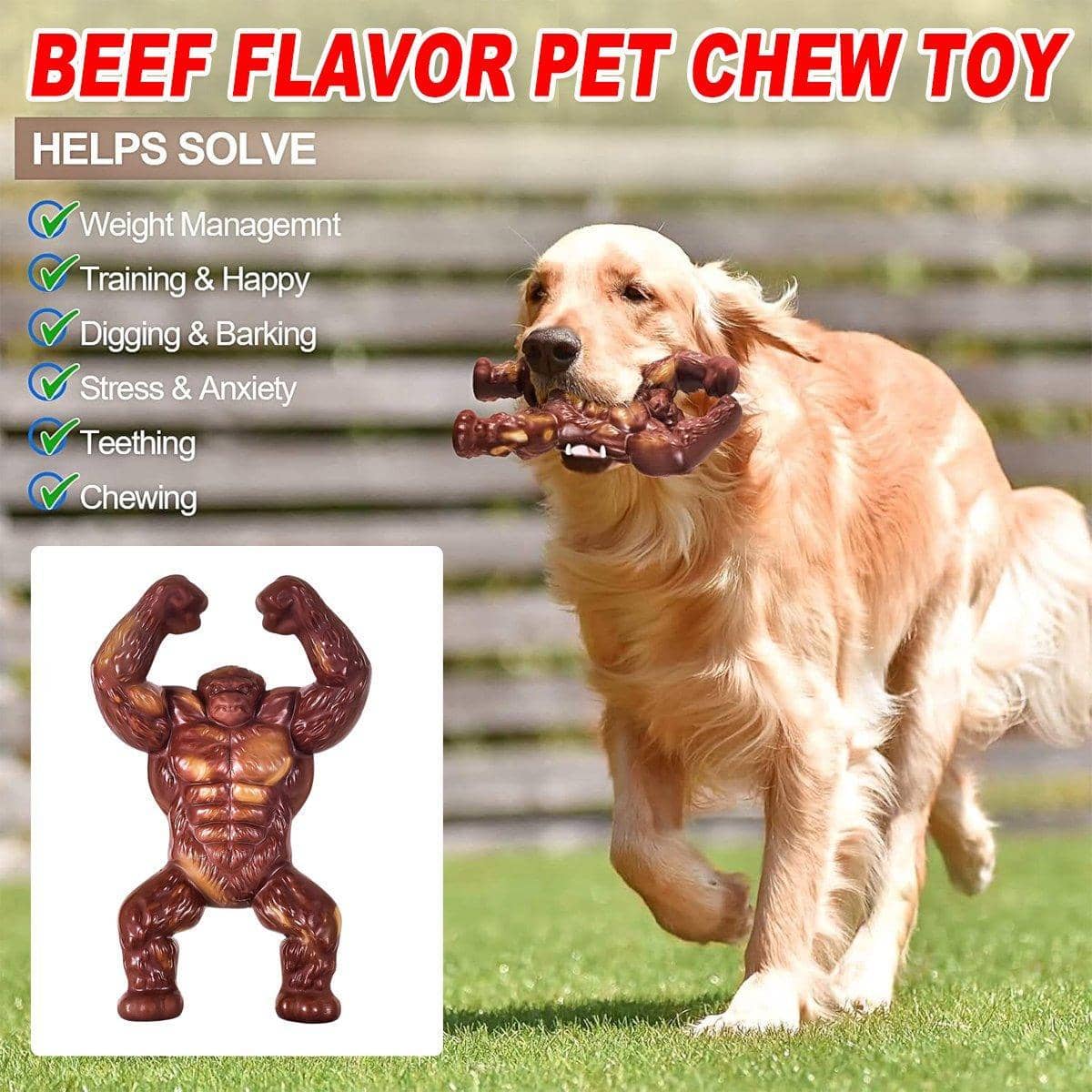 Nylon Dog Chew Toy - Beef Flavour, Gorilla Shape for Medium and Large Dogs
