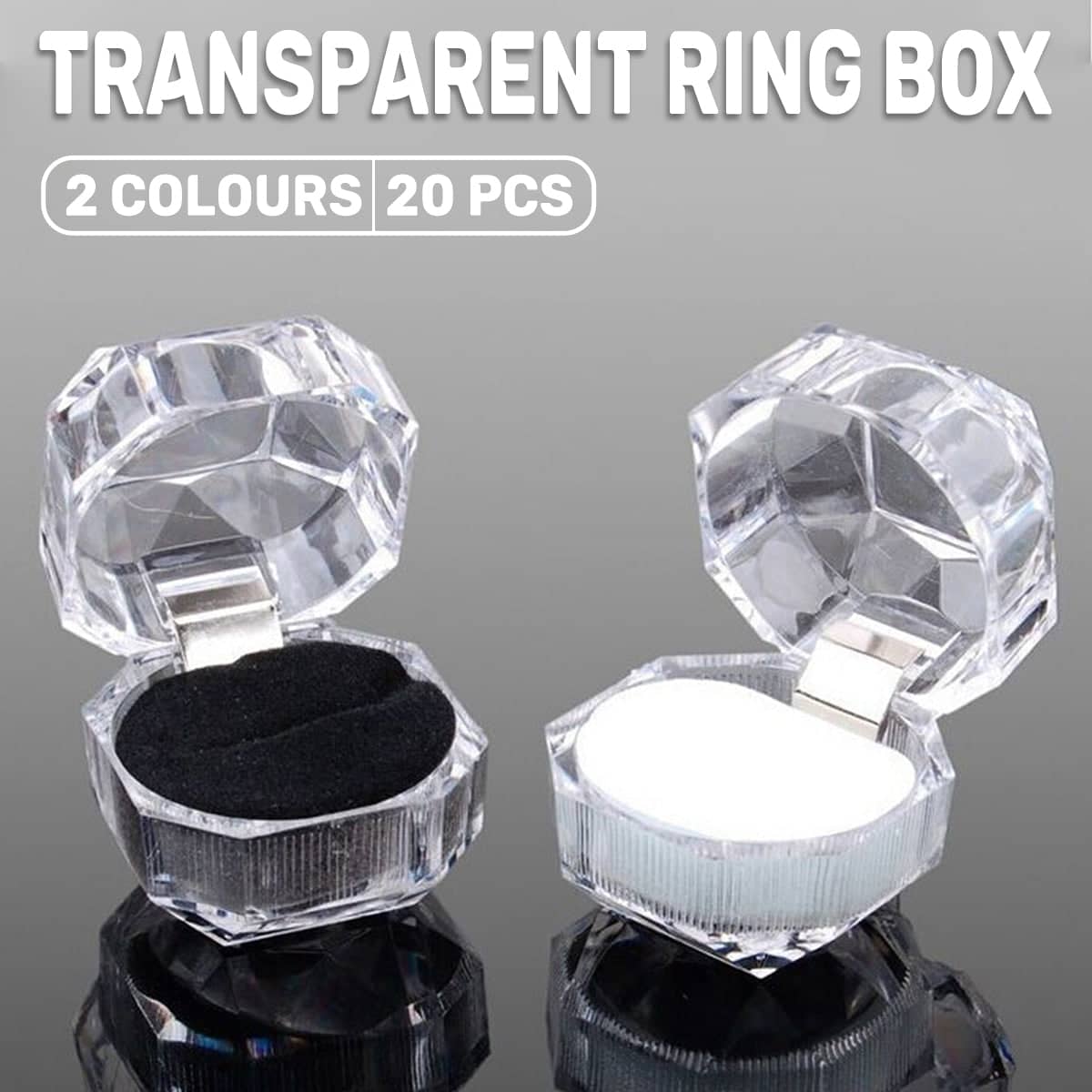 Octagonal Acrylic Jewellery Ring and Earring Box, Pack of 20 - White - view 2