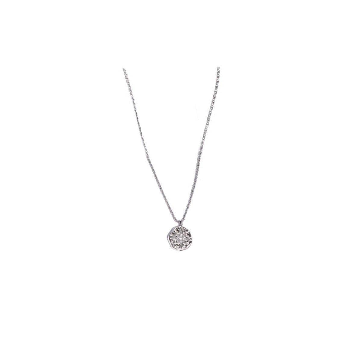 Octet Star Coin Button Pendant Necklace, Vintage Celestial Jewellery - Silver