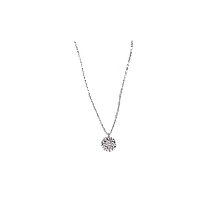 Octet Star Coin Button Pendant Necklace, Vintage Celestial Jewellery - Silver