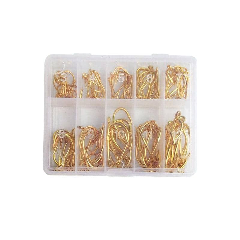 Octopus Fishing Hooks Assorted Sizes 3 to 12, Chemically Sharpened - Gold, Pack of 100