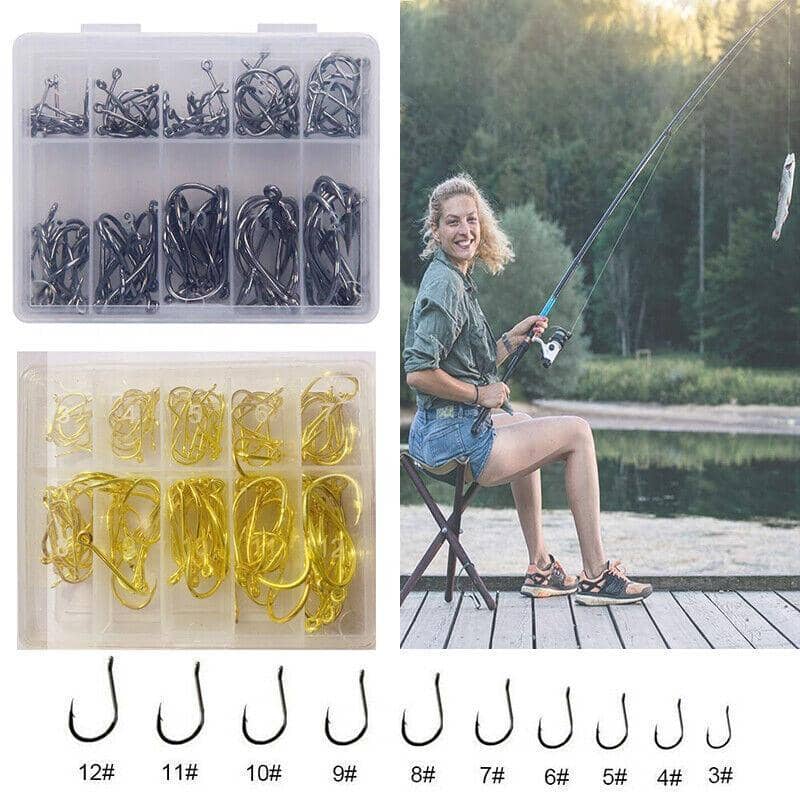 Octopus Fishing Hooks Assorted Sizes 3 to 12, Chemically Sharpened - Gold, Pack of 100 - view 2