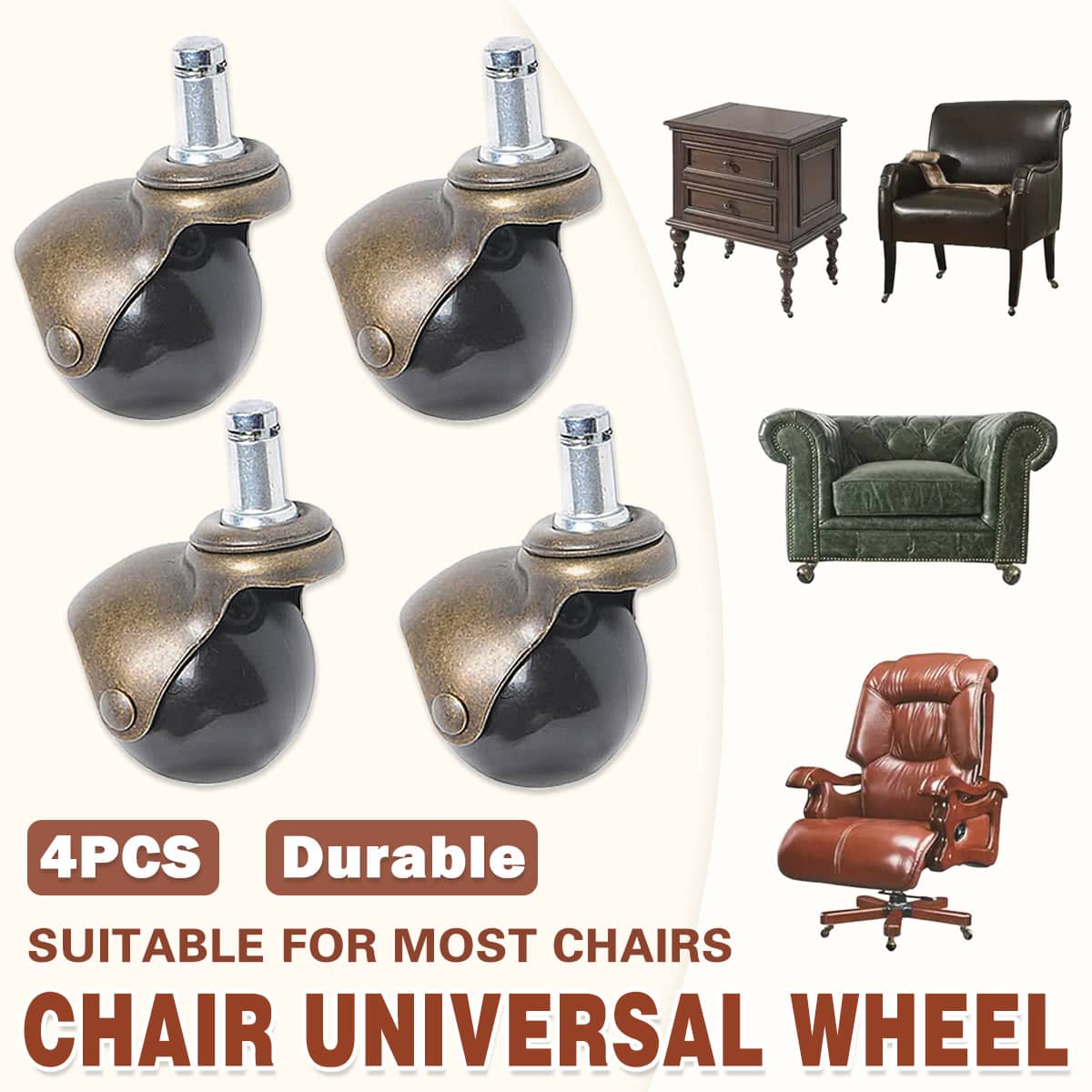 Office Chair Caster Wheels Set of 4 Furniture Rollers, 5 cm Black