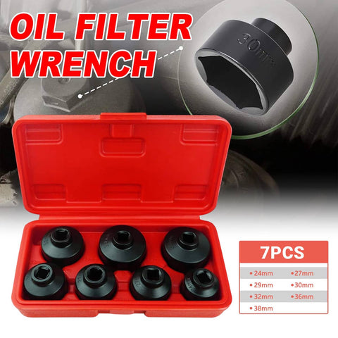 Oil Filter Wrench Set, 7 Piece Socket Kit 24 to 38 mm for Car, Truck and Motorcycle