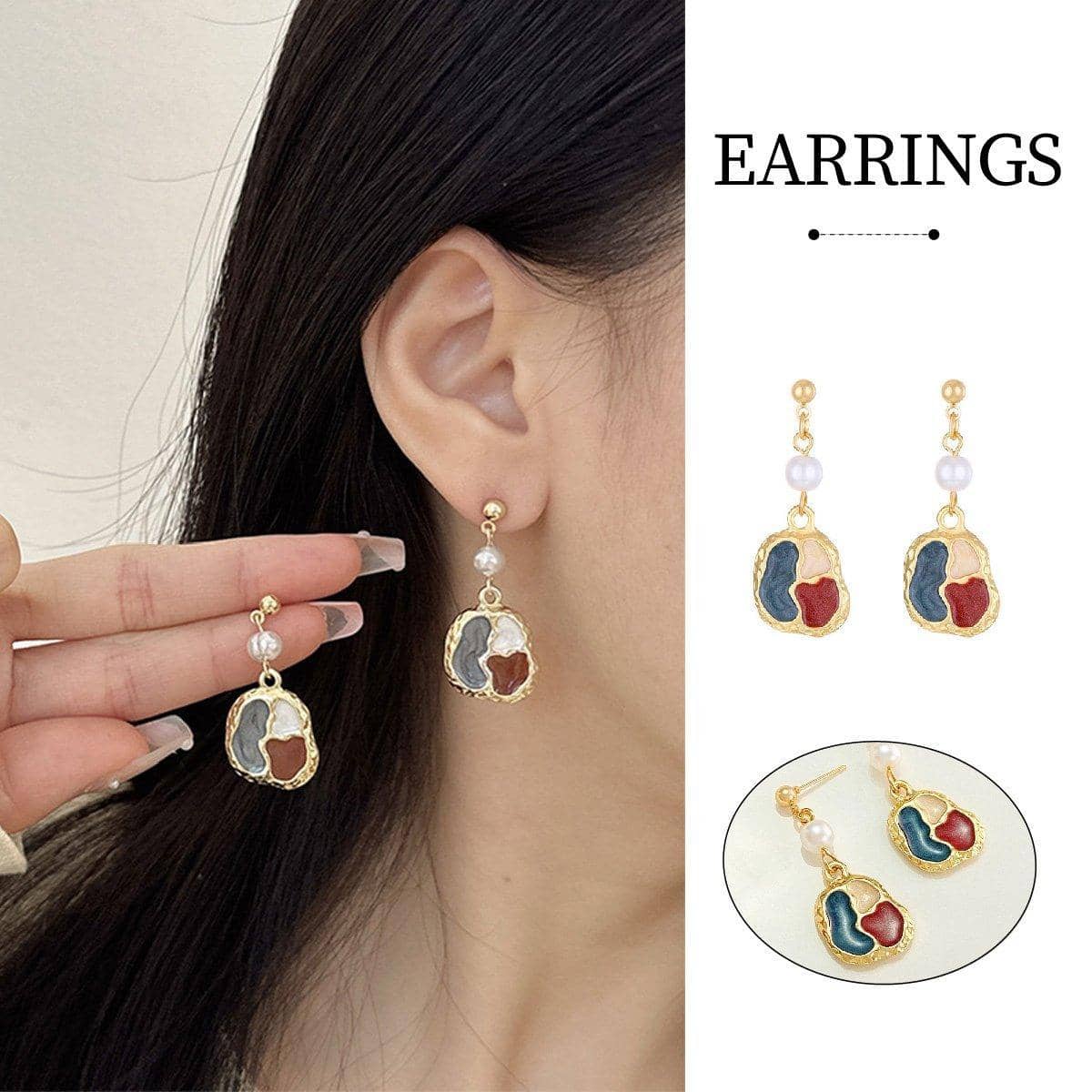 Oil Painting Design Colour Matching Earrings for Women, Vintage Style
