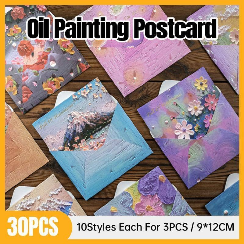 Oil Painting Postcards with Envelopes and Sealing Stickers, Pack of 30