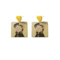 Oil Painting Style Acrylic Earrings - Boy in Black Hat