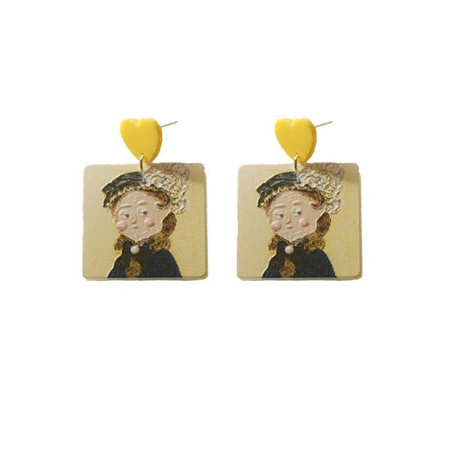 Oil Painting Style Acrylic Earrings - Boy in Black Hat