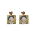 Oil Painting Style Acrylic Earrings - Girl in Blue Top