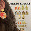 Oil Painting Style Acrylic Earrings - Girl in Blue Top - view 2