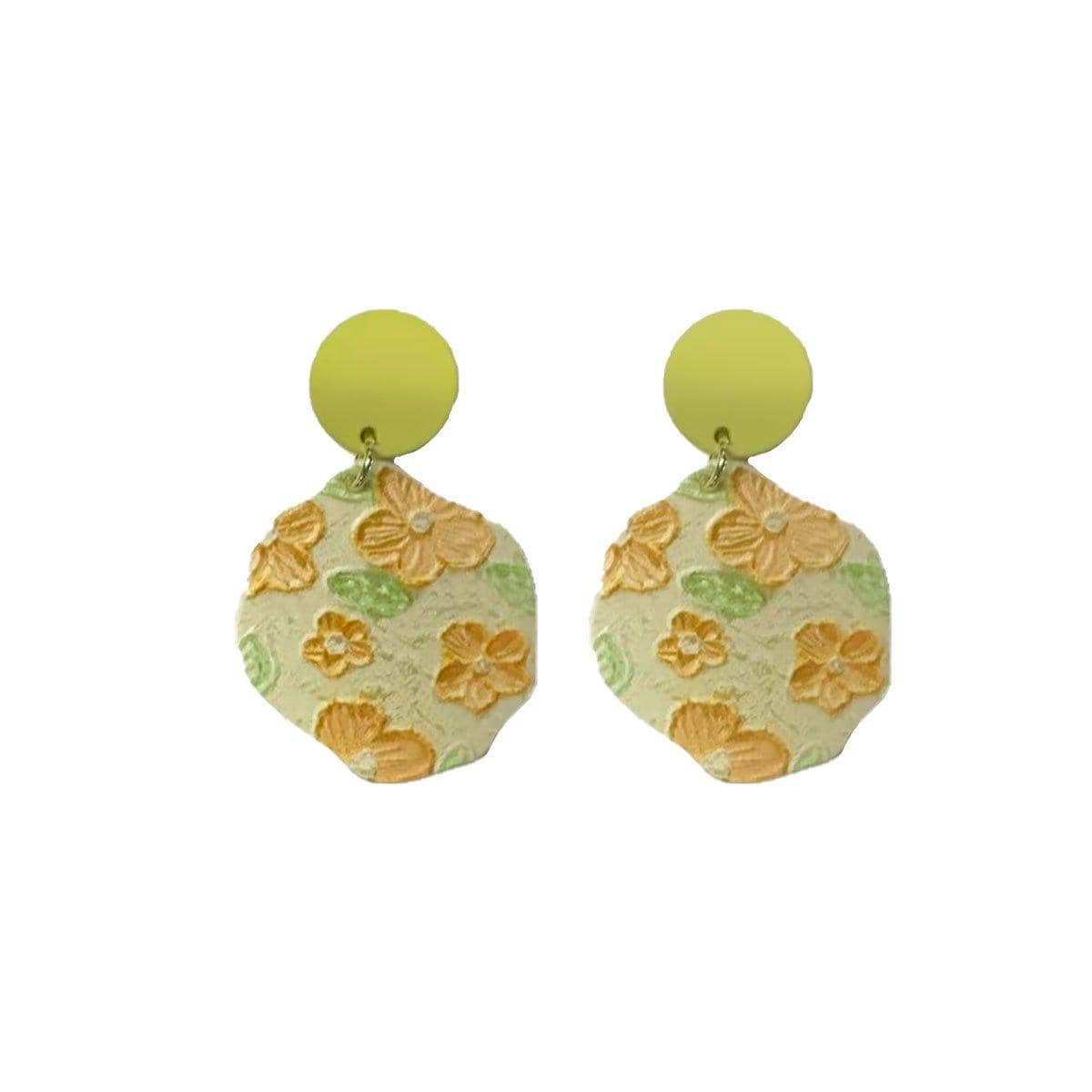 Oil Painting Style Acrylic Earrings - Peach Flower Print