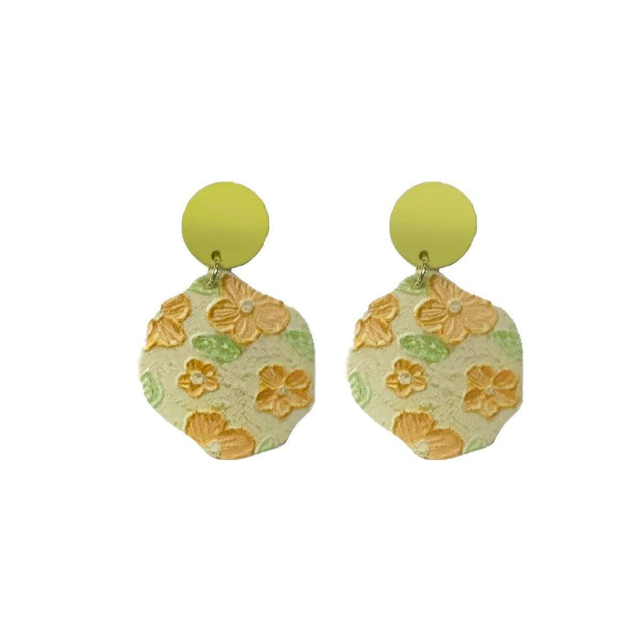 Oil Painting Style Acrylic Earrings - Peach Flower Print